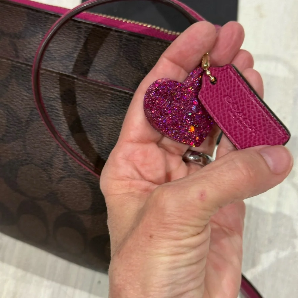 Coach Brown Signature Crossbody with Pink Trim and Strap